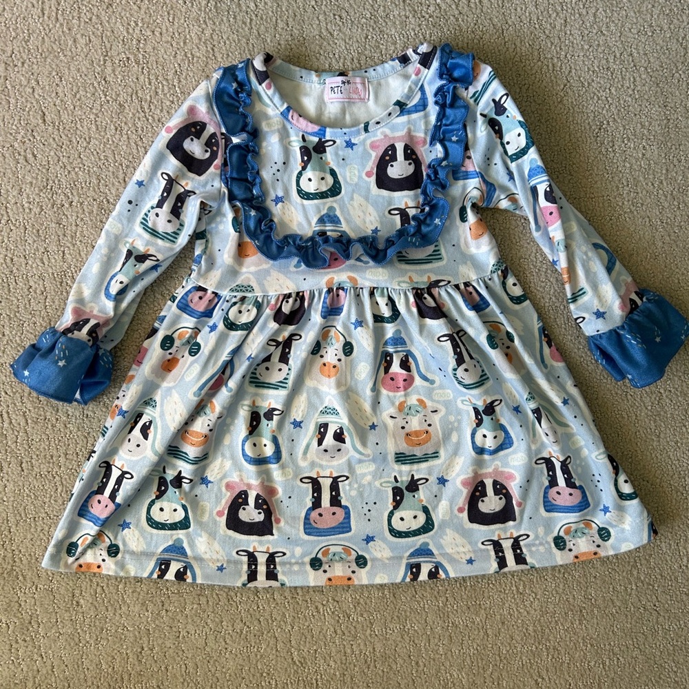 Pete & Lucy cow print twirl ruffle dress toddler girl 12-18 months